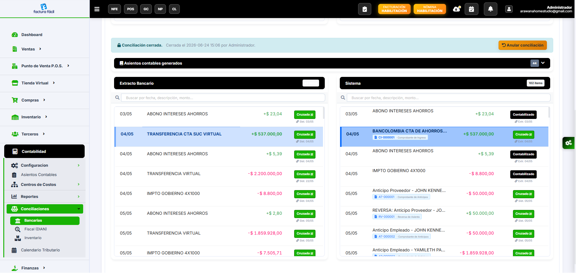 Conciliación bancaria con IA Factura Fácil